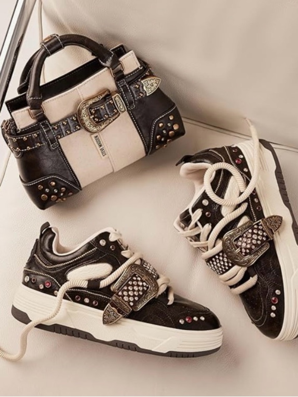 Steve Madden Boomer Studded Sneakers and Matching Mini Bag Set